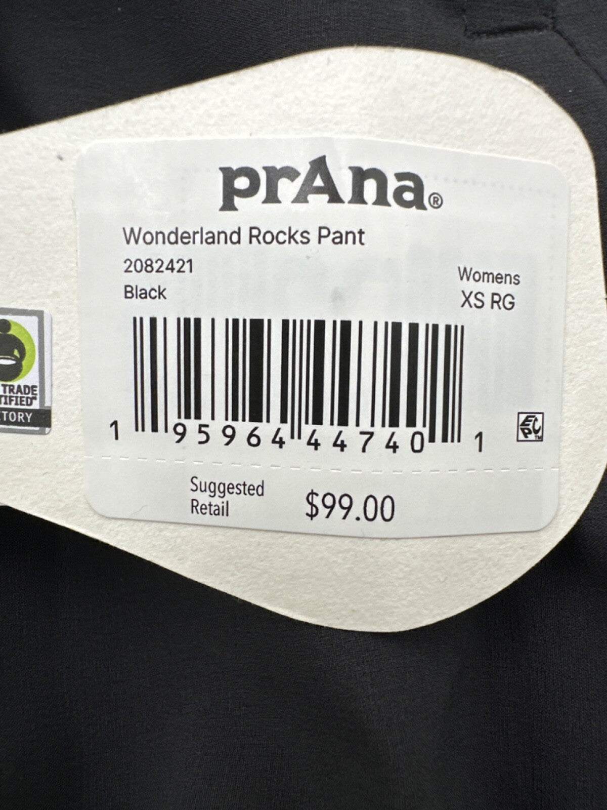 $99 Prana Women's Wonderland Rocks Pant - Black - XSmall - New With Tags