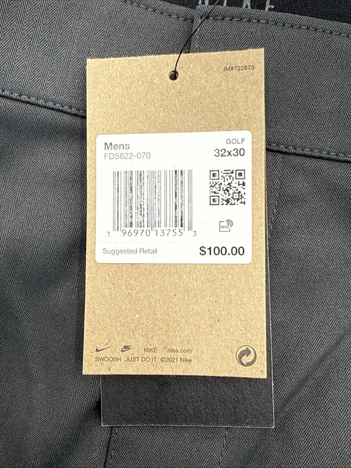 $100 Nike Men's Slim Fit Golf Pants - Dark Smoke Grey - 32Wx30L - New With Tags
