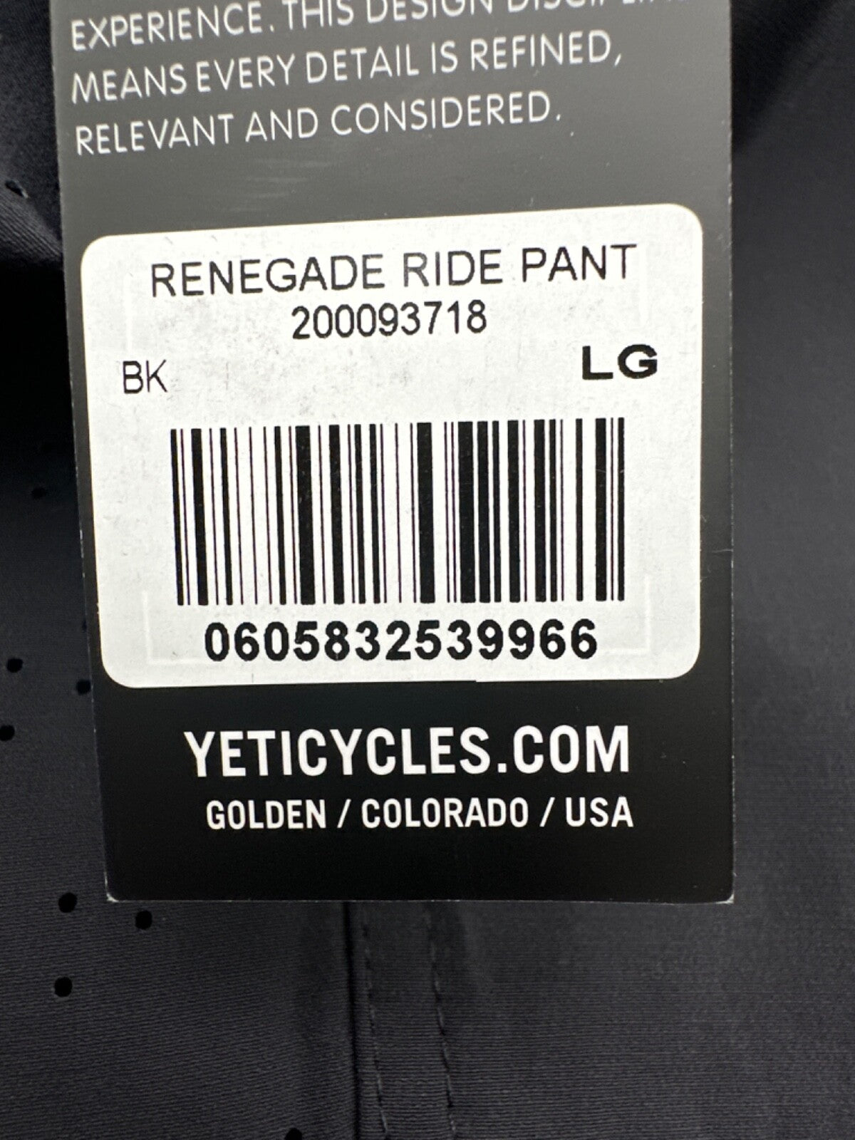 $150 Yeti Men's Renigade Riding Pants - Black - Large - New With Tags
