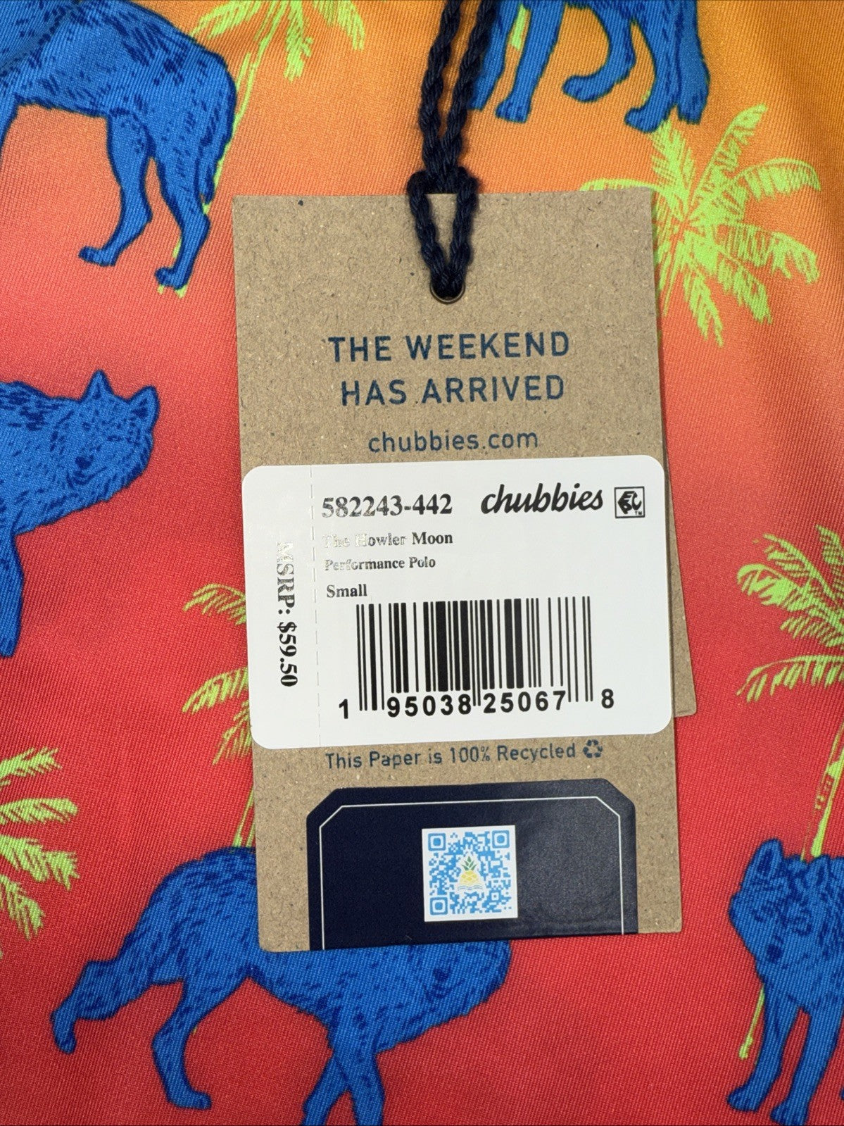 $60 Chubbies Men's The Howler Moon Performance Polo Shirt-Orange Multi-Small-New