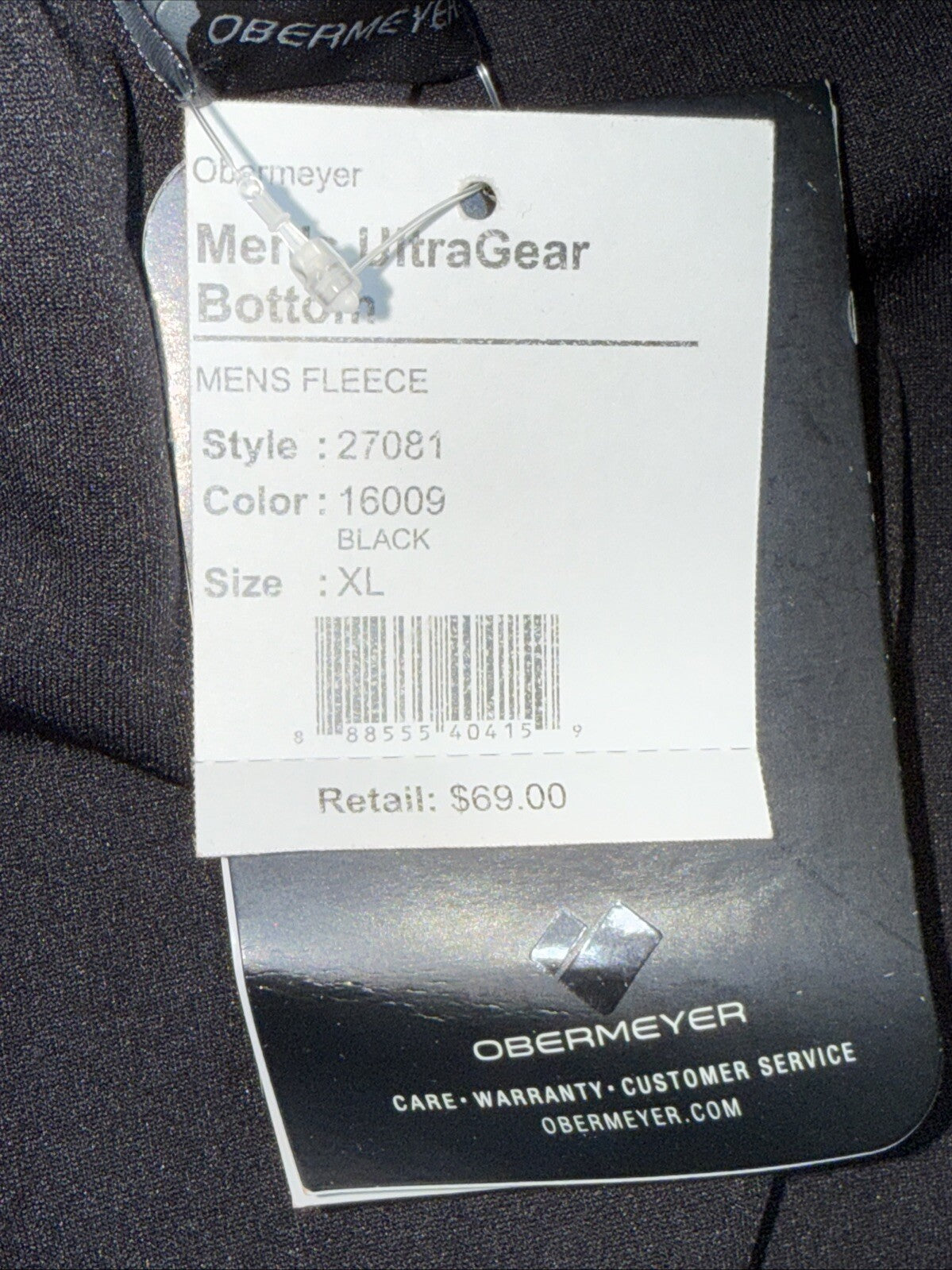 Obermeyer Men's Thermal Fleece Base Layer Bottoms Ultragear- Black - XLarge- New
