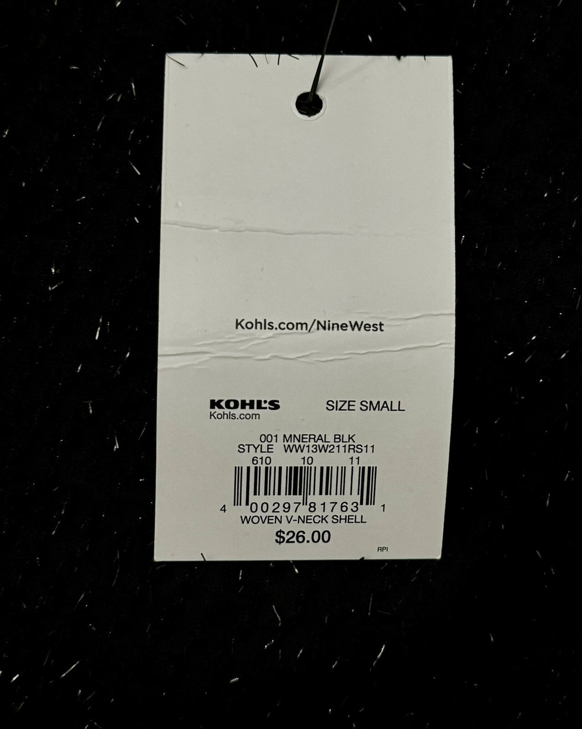 Nine West V Neck Tank - Black -Size: Small- NWT Retail $26