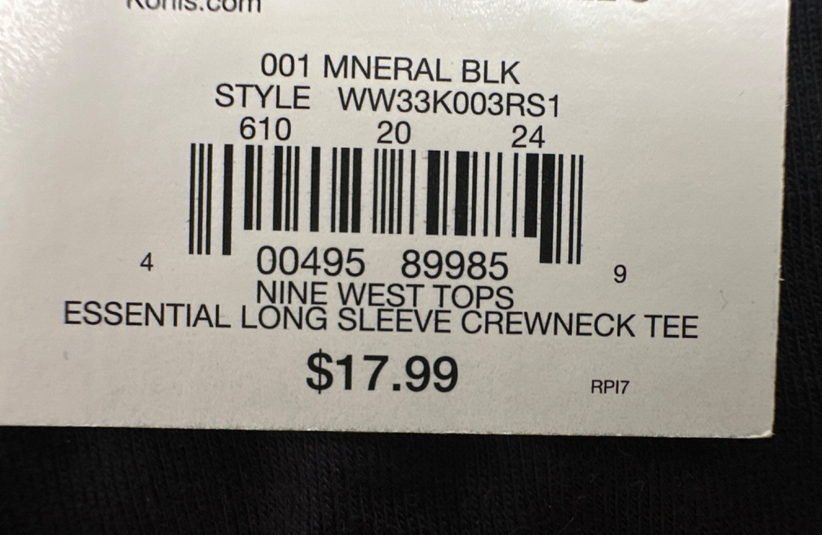 Nine West Women’s Soft Spun Long Sleeve Crew Neck Tee-Mineral Black- Small-New