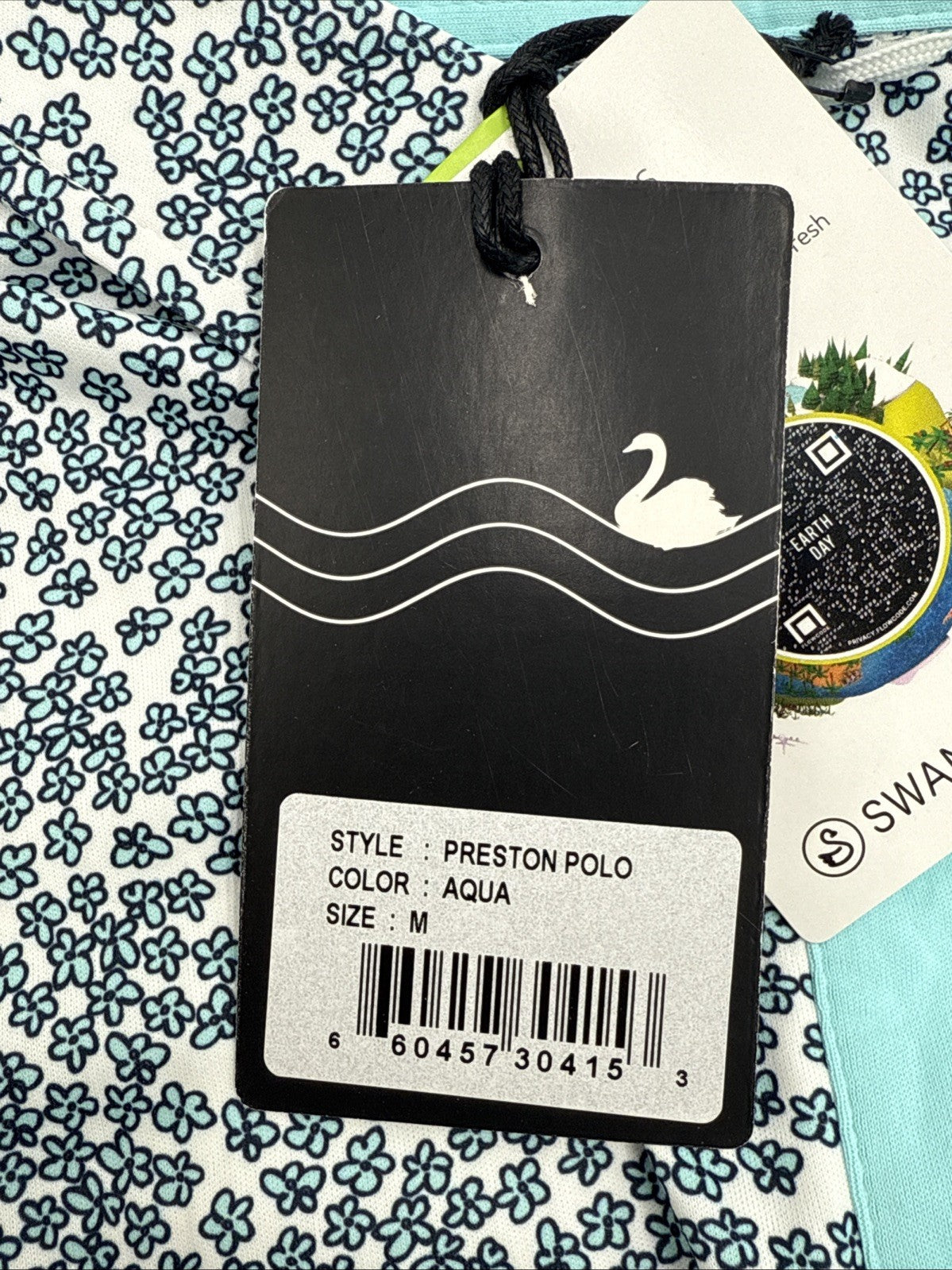$65 Swannies Men’s Golf Preston Polo Shirt- Aqua/White - Medium - New Tags