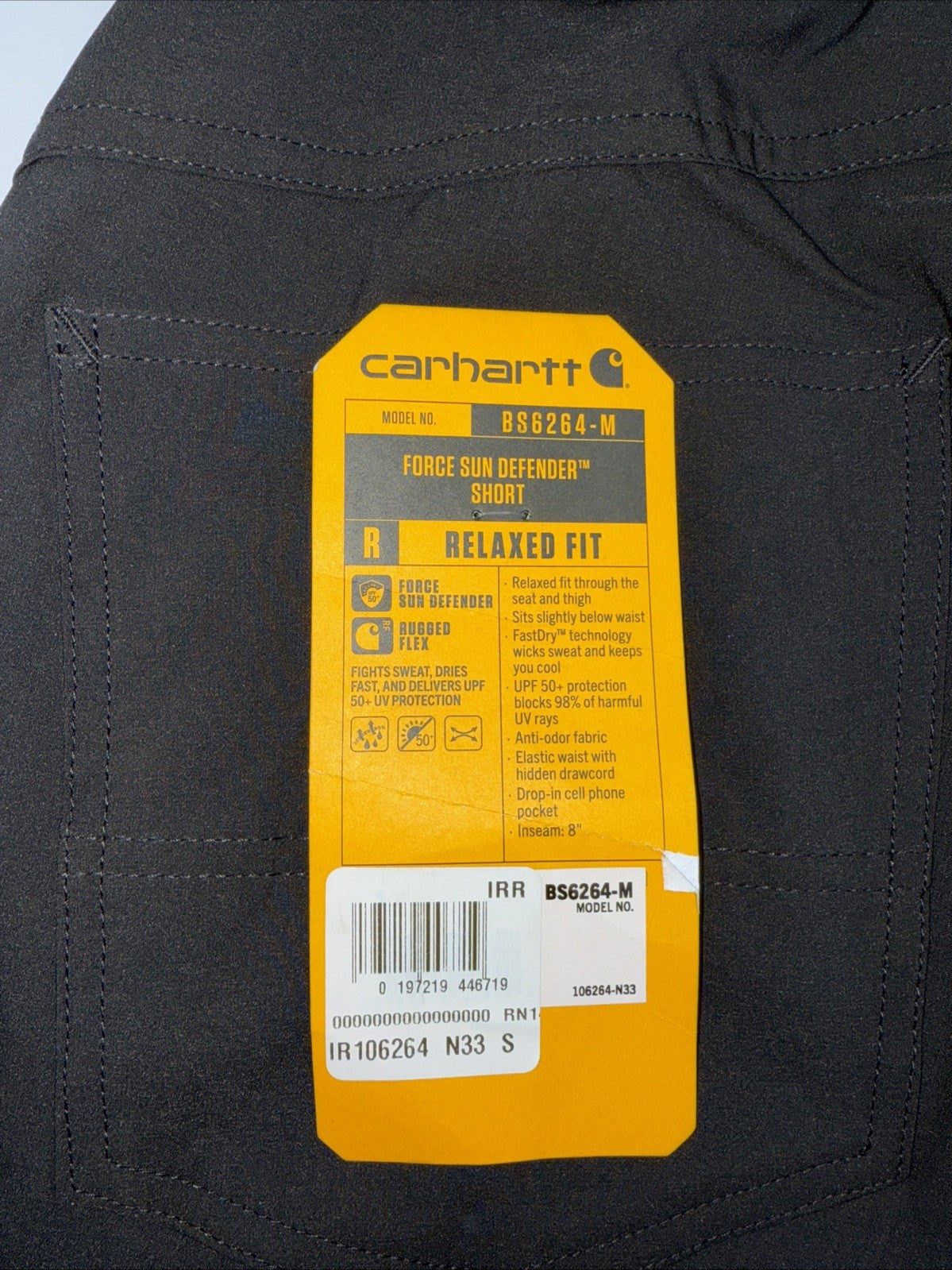 Carhartt Men's Force Sun Defender Relaxed Fit Lightweight Shorts-Black-Small-New