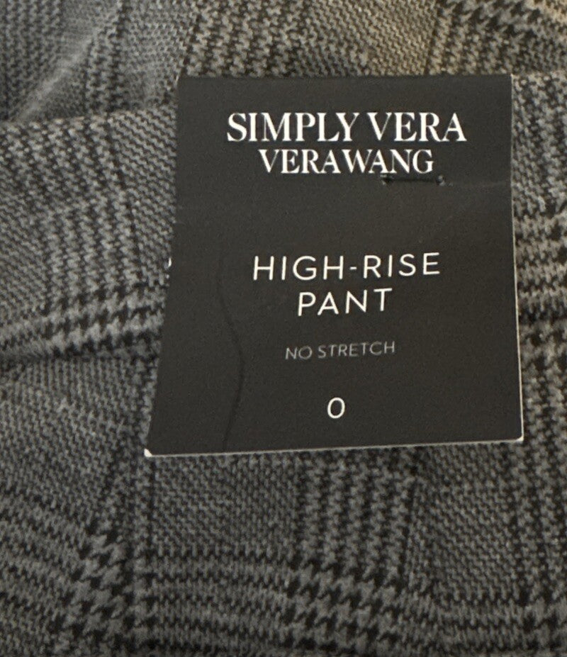 Simply Vera Women’s High Rise Slim Straight Leg Trouser Pants- GreyPlaid- Size 0