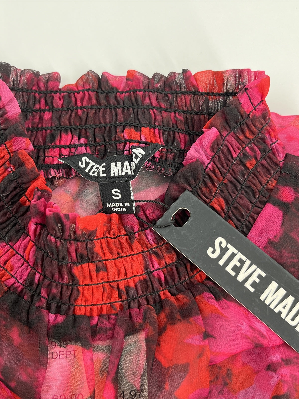 Steve Madden Women’s Floral Mock Neck Chiffon Top-Multi Pink-Small -NWT $69