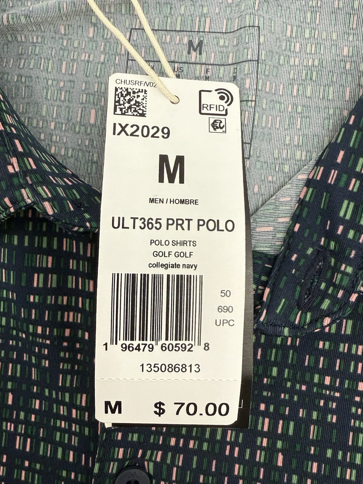 $70 Adidas Men’s Ultimate365 Power Grid Print Polo- Collegiate Navy-Medium-New