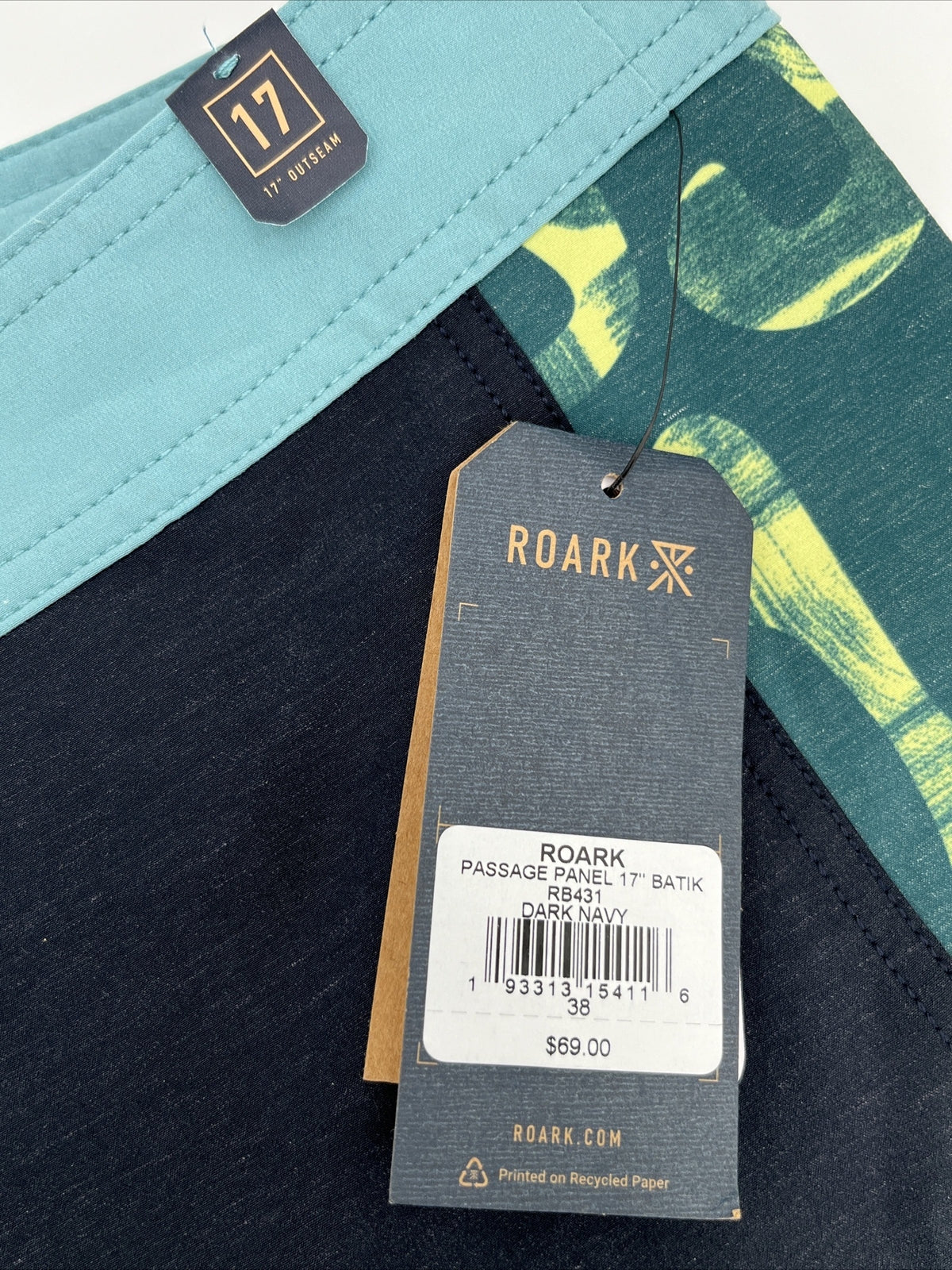 $69 Roark Men’s Passage Panel Batik 17” Boardshorts-D.Navy Black -Size: 38W-New