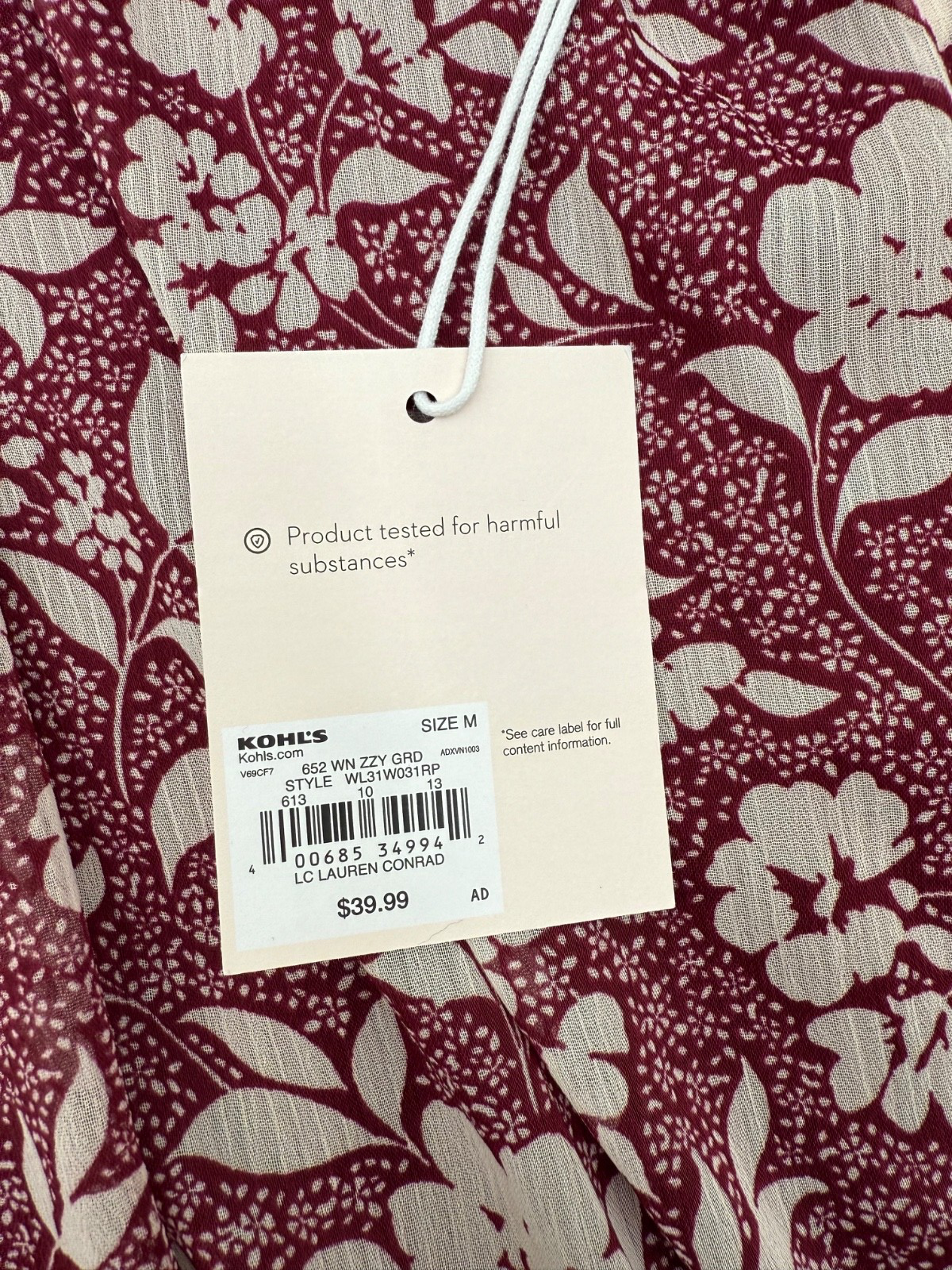 $40 Lauren Conrad Women’s-Floral Print Blouse Shirt-Maroon-Medium-New Tag