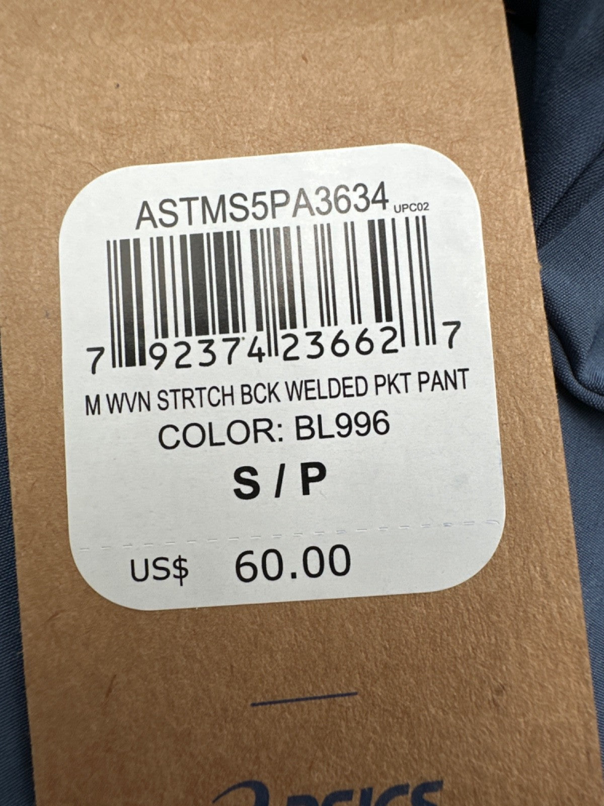 $60 ASICS Men's Woven Stretch Back Welded Pocket Pants - Blue - Small - New