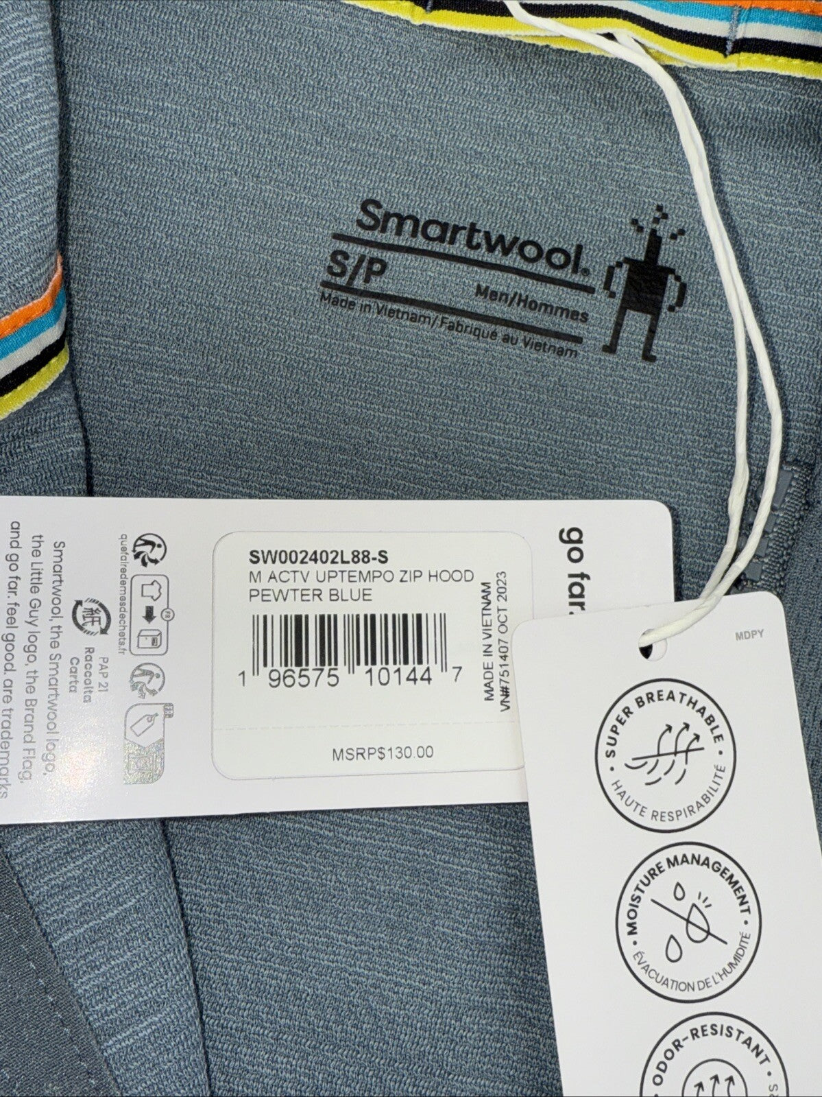 $130 Smartwool Men’s Hoodie Lightweight Uptempo Zip Sweater-Pewter Blue-Small