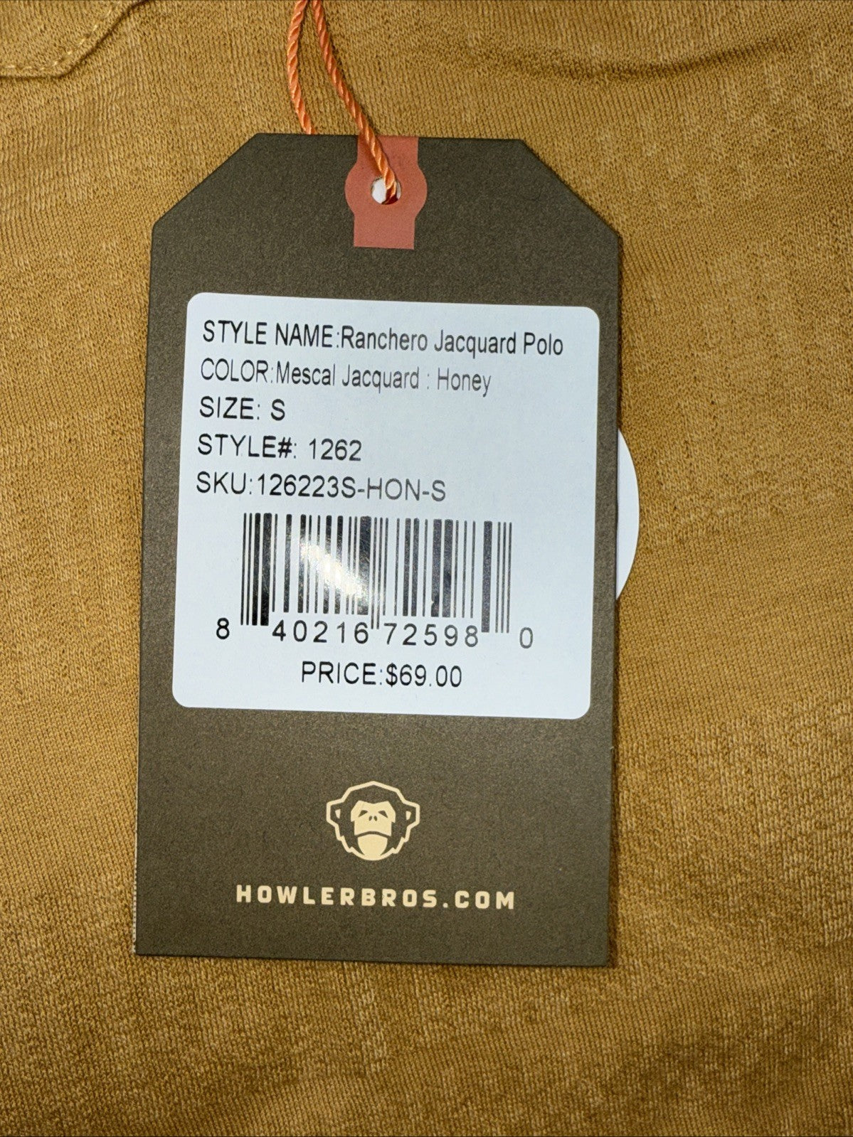 $69 Howler Bros Men's Ranchero Polo Shirt Short Sleeve- Honey Dijon- Small-New