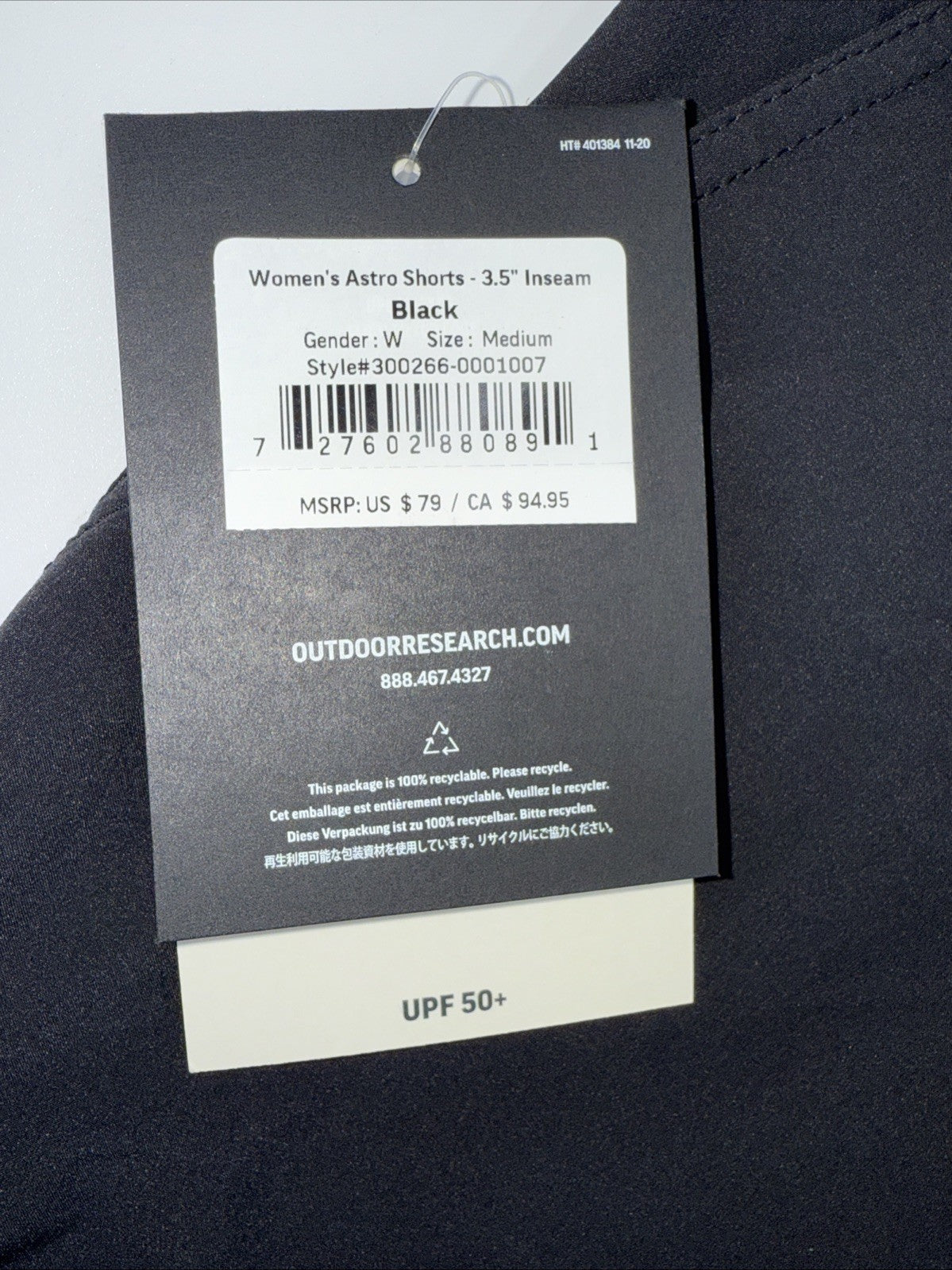 $79 Outdoor Research Women's Astro Shorts 3.5” Shorts - Black - Medium - New