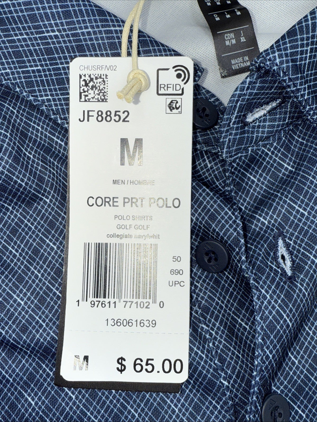 $65 Adidas Men's Core Allover Print Golf Polo Shirt- Collegiate Navy- Medium-New