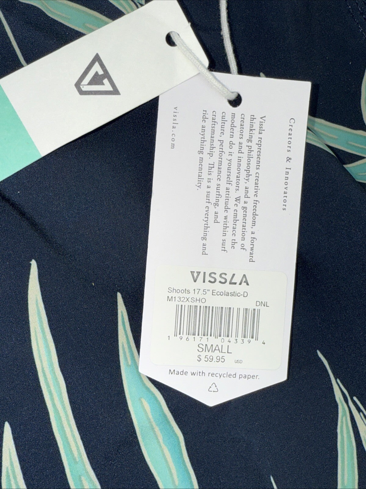 $60 Vissla Men’s Shoots Ecolastic Volley 17.5” Board Shorts- Navy - Small -New