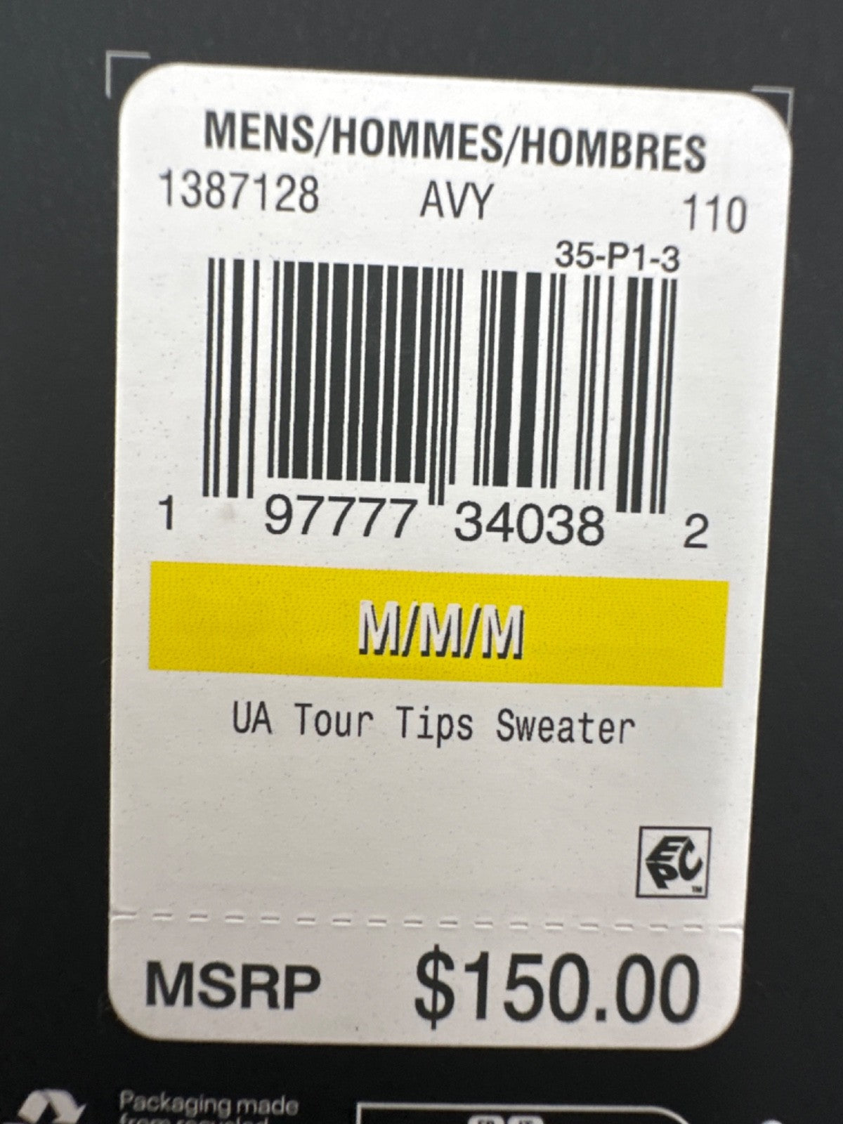 $150 Under Armour Men's Tour Tips Sweater - White - Medium - New With Tag