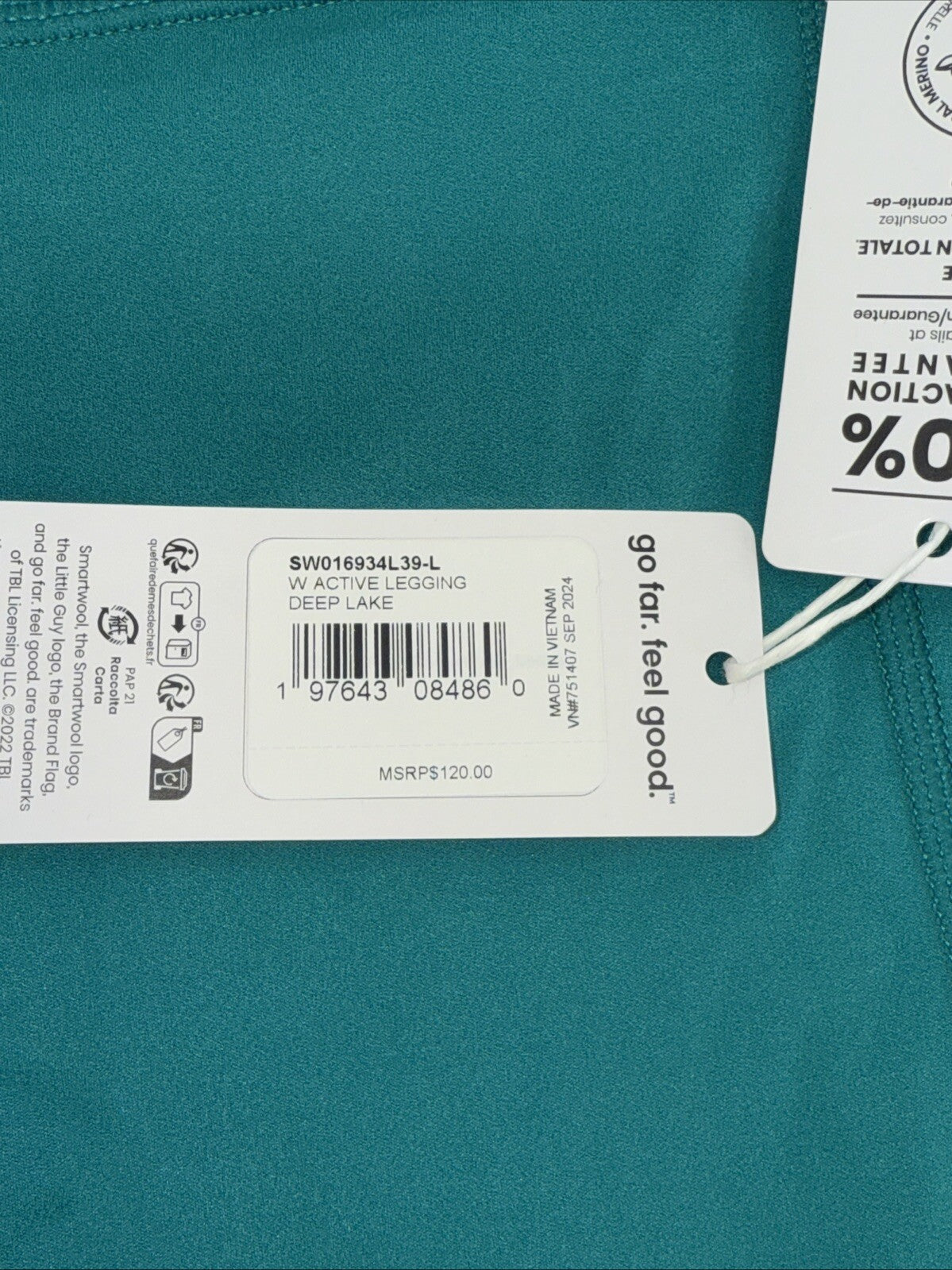 $120 Smartwool Women's Active Legging - Deep Lake Green- Large - New With Tags