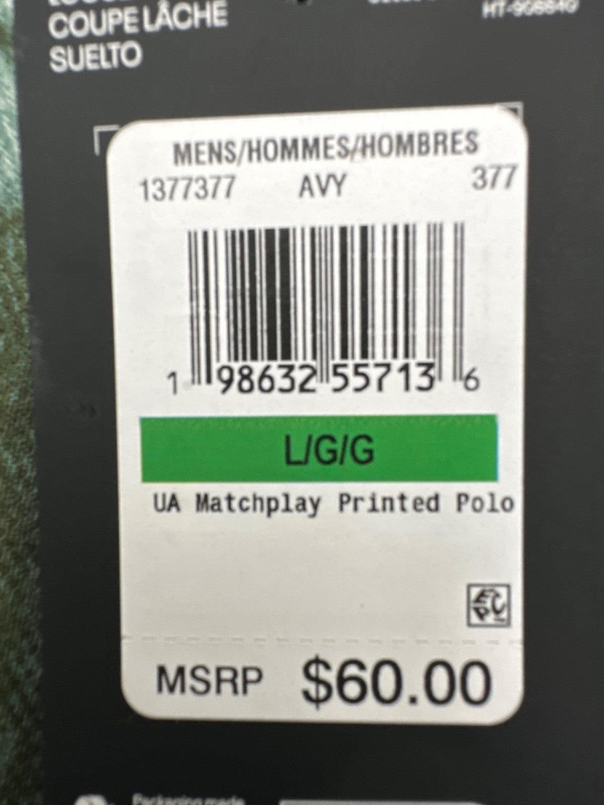 $60 Under Armour Men’s Performance 3.0 Monogram Polo - Hydro Green - Large - New