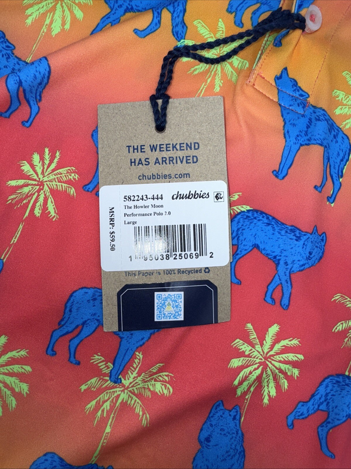 Chubbies Men's The Howler Moon Performance Polo Shirt-Orange Multi-Large-New