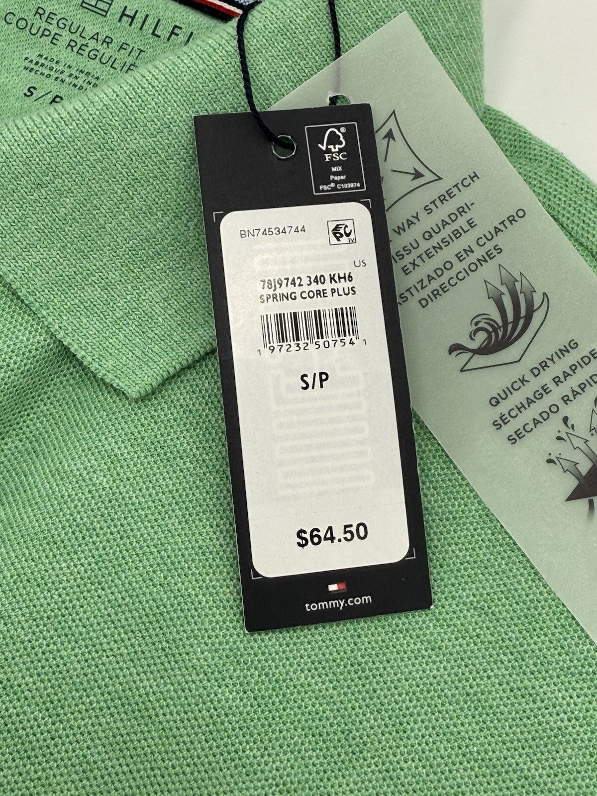 Tommy Hilfiger Men’s Justin Reg Fit Polo Shirt - Light Green -Small-MSRP $64.50