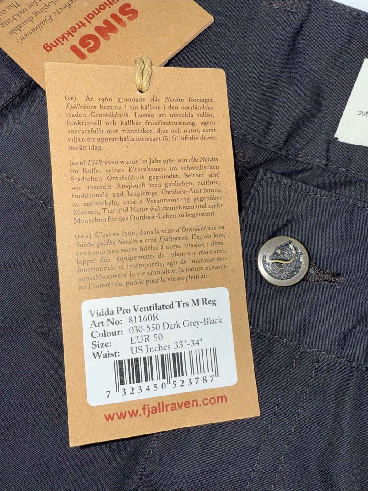 Fjallraven Men's Vidda Pro Ventilated Trouser 81160-Dark Grey/Black-50EU 33” 34”