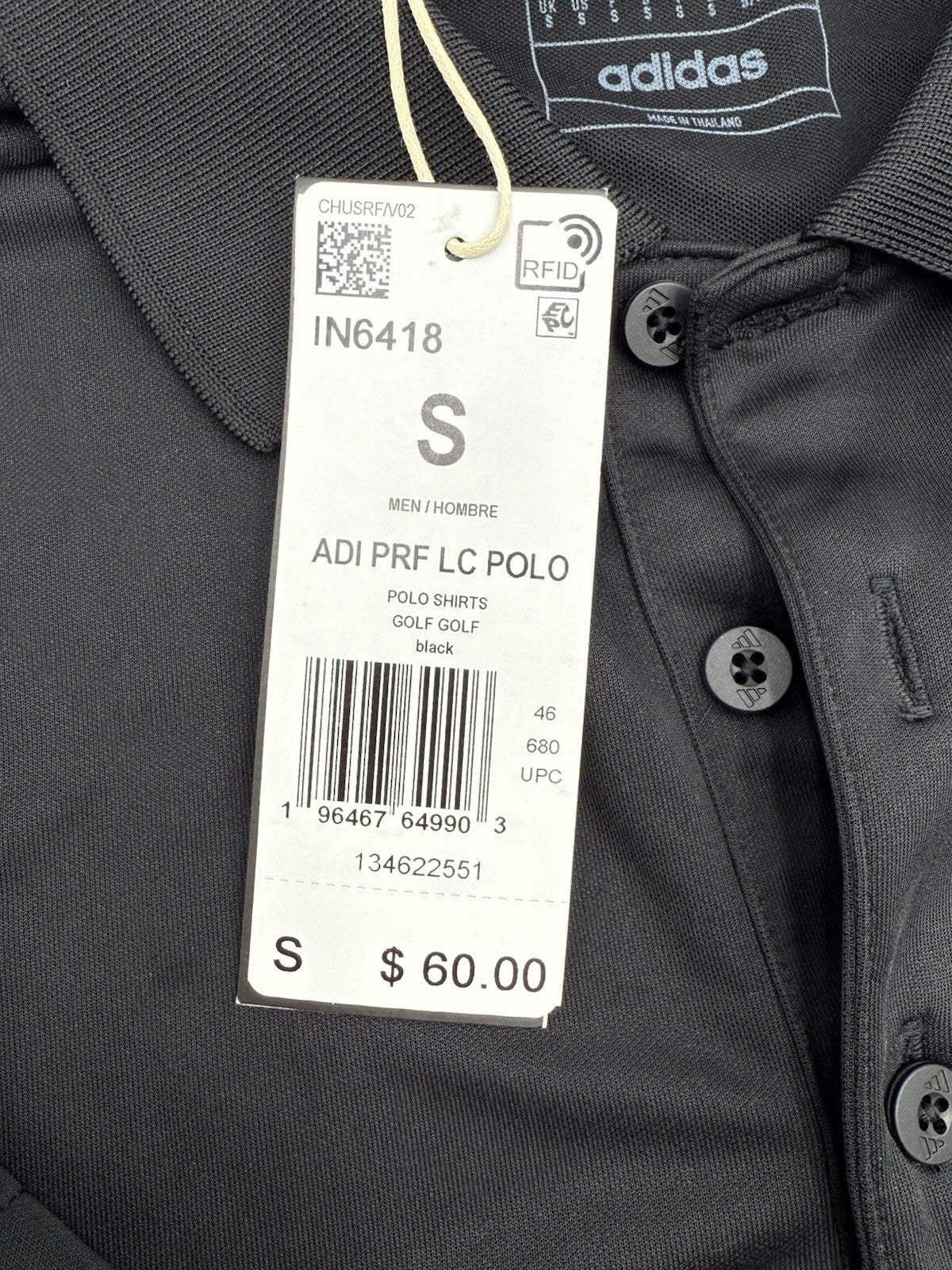 $60 Adidas Men’s-Golf Polo Shirt -Black-Small-New Tags