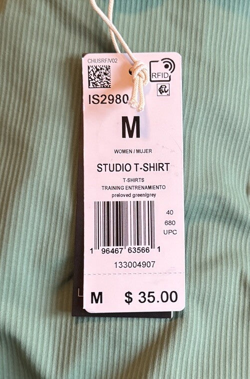 Adidas Women’s Cropped Studio Yoga Tee - Preloved Green - Size Med - NWT