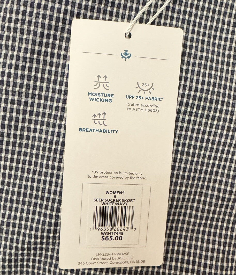 Lady Hagen Women’s Seer Sucker Skort- White Navy - Size 6 -NWT -MSRP $65