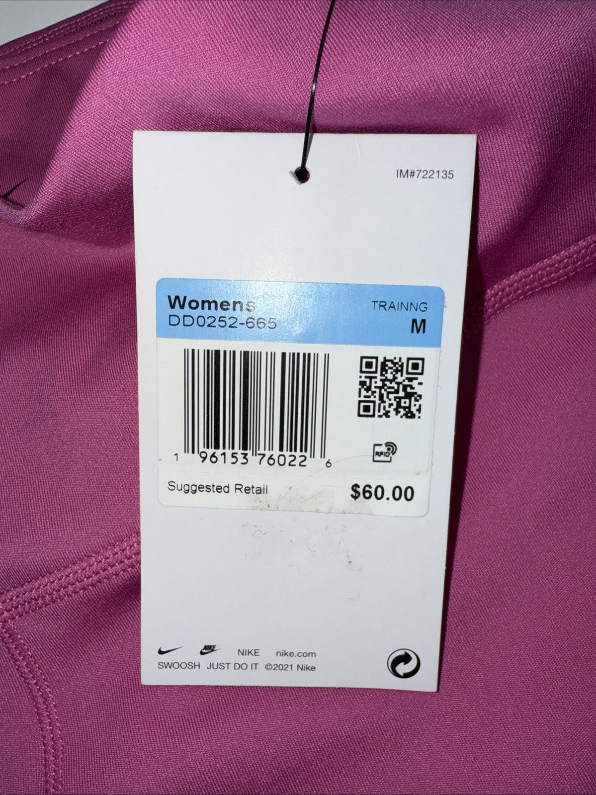 $60 One Women's Full-Length Leggings - DD0252 - Pink - Medium- New With Tags