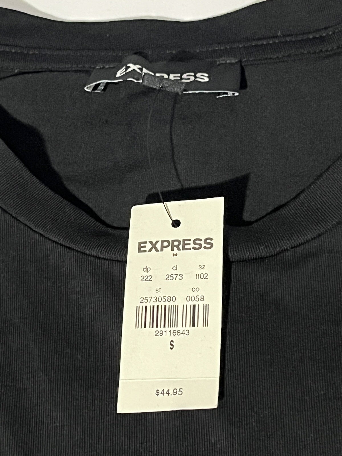 Express Men’s Long Sleeve Cotton Side Pocket T-Shirt- Black- Small- New Tag $44