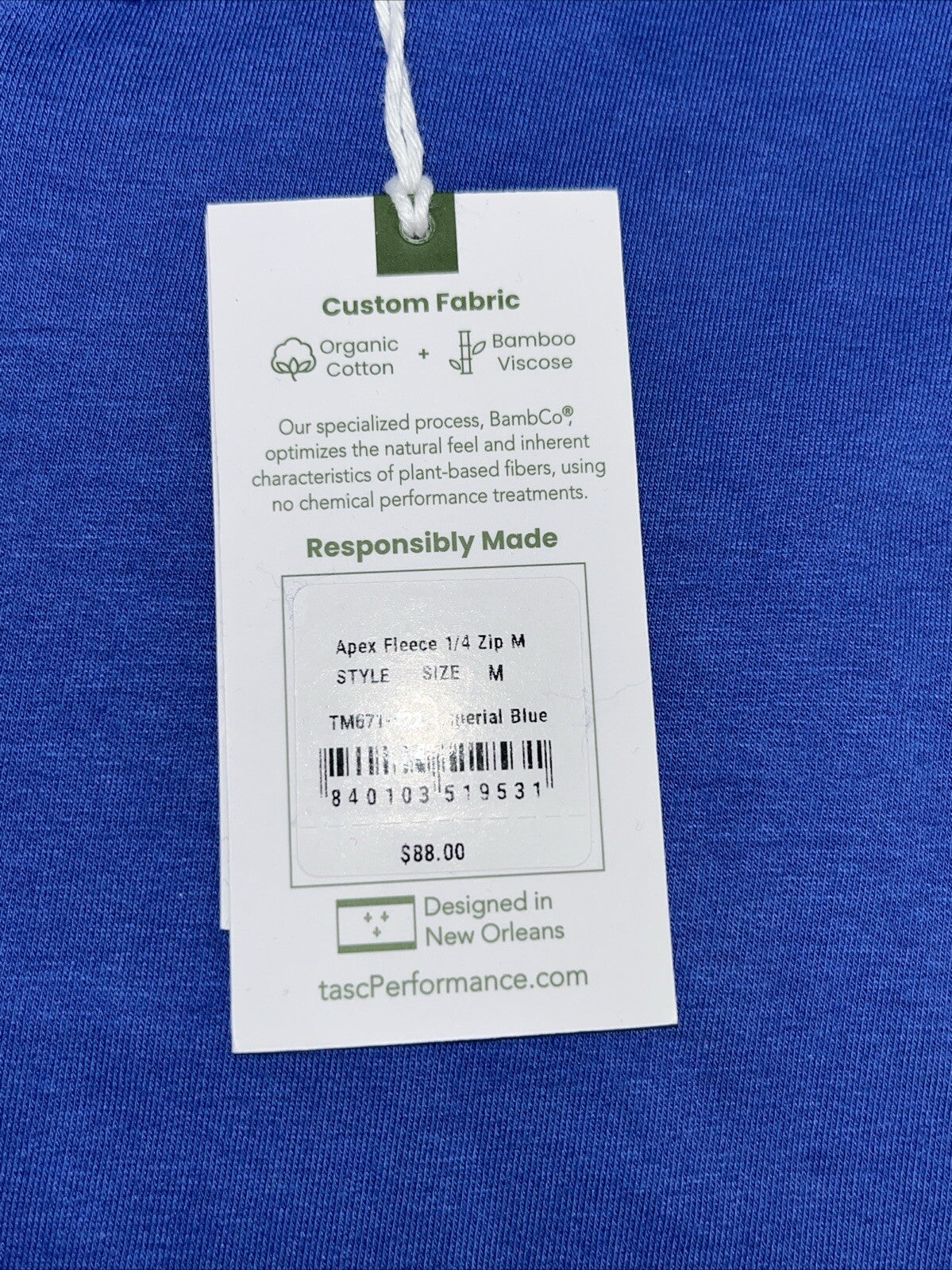 $88 Tasc Apex Fleece 1/4 Zip Pullover Jacket- Imperial Blue-Size: Medium-New