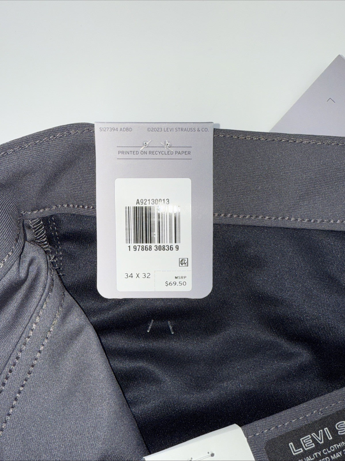 $70 Levi's Men's 511 Slim Tech Pants Stretch A92130010- Grey- 34W 32L - New Tag