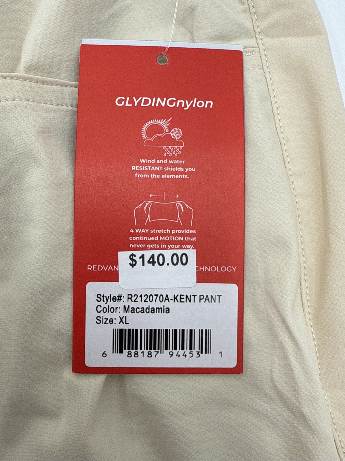 $140 Redvanly Men’s Kent Golf Pants -Macadamia - XLarge- 32”Inseam- New Tags