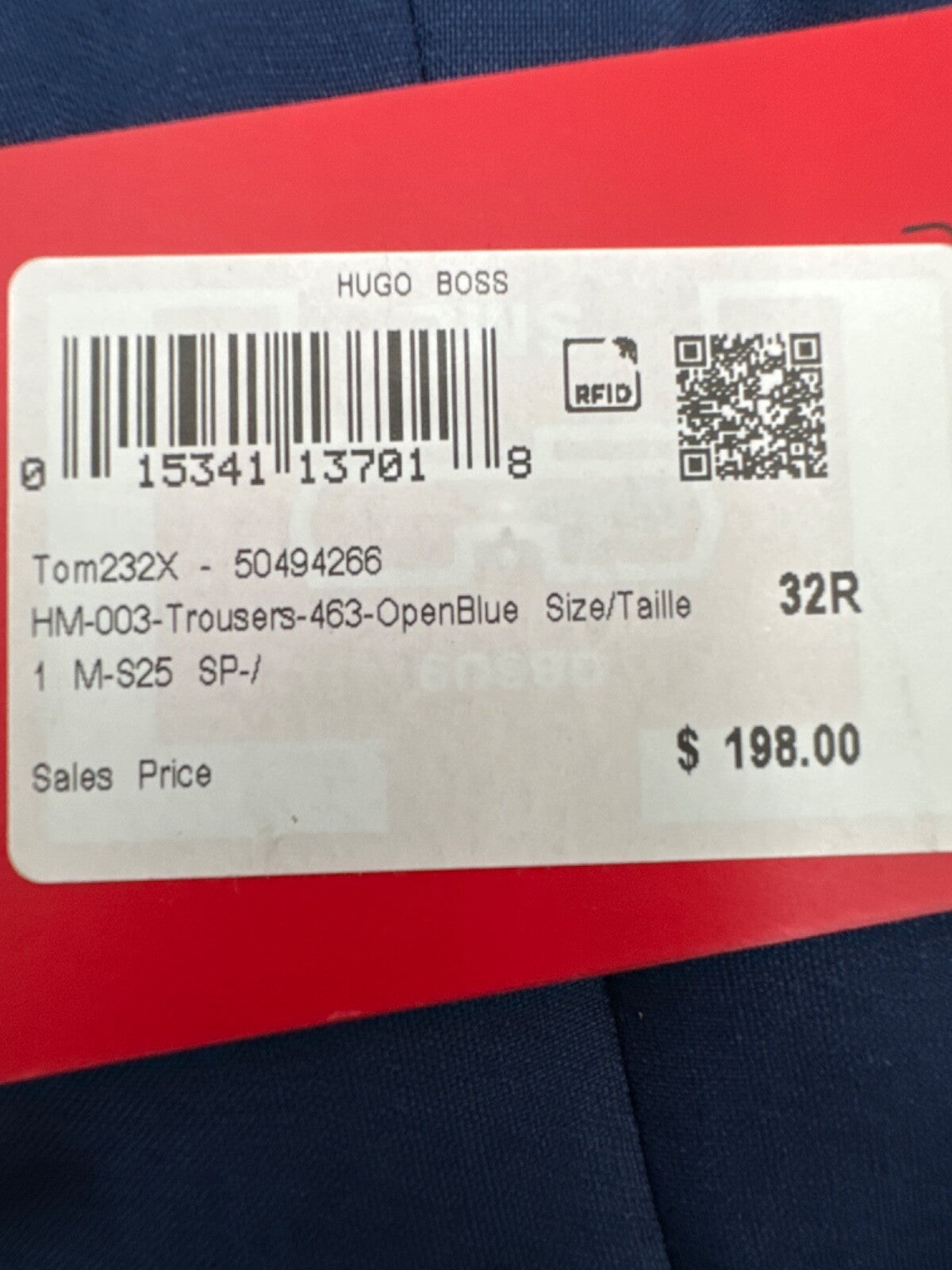 $198 Hugo Boss Men's Slim-Fit Trousers - Open Blue - 32 Regular - New With Tags