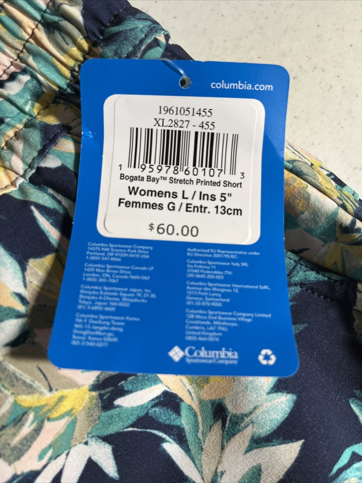 $60 Columbia Women's Bogata Bay Printed 3" Shorts-Bright Aqua-XLarge -New