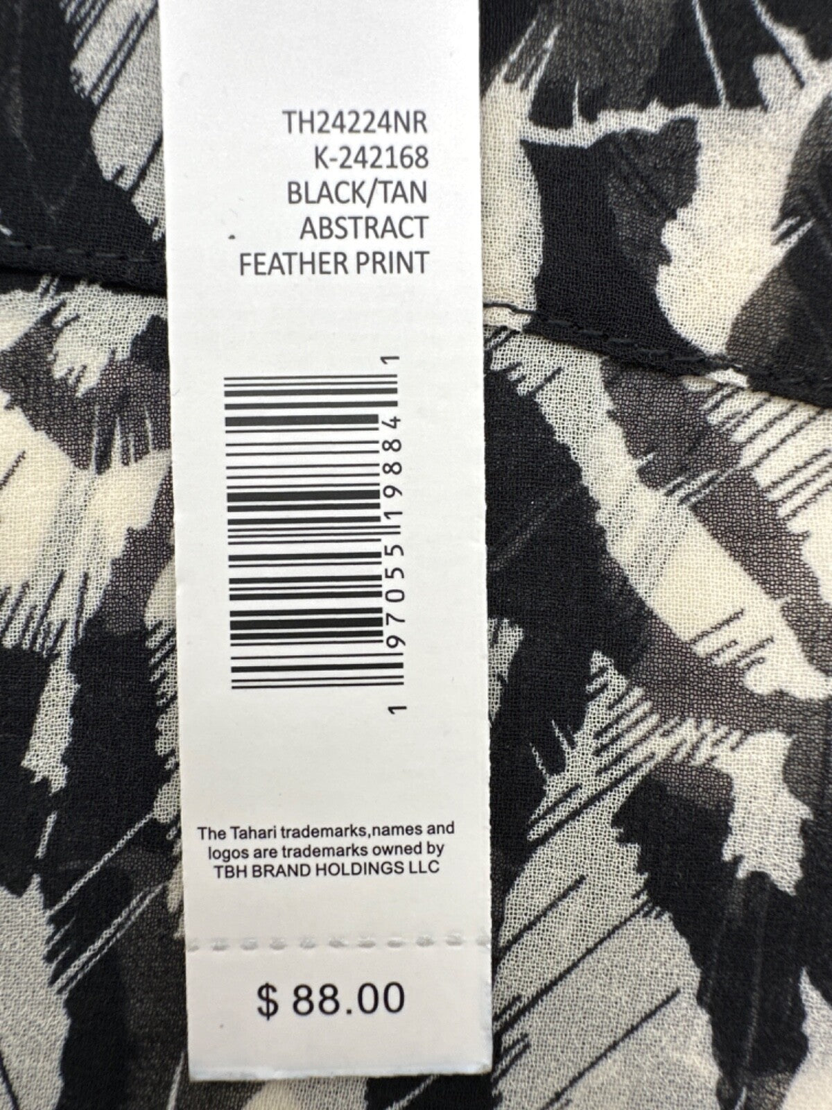 $88 T Tahari Women's Long Sleeve Feather Print Blouse - Black/Tan - Medium -New