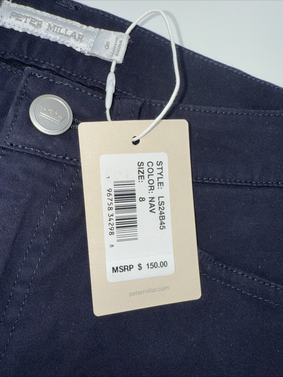 $150 Peter Millar Women's Karlie Stretch Sateen High Rise Pant-Navy-Size: 8-NEW