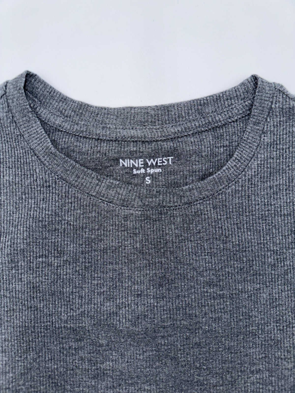 Nine West Women's Soft Spun Fitted Ribbed Crewneck Top - Coal Heather-Small-New