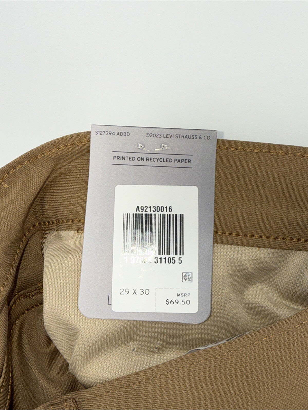 $70 Levi's Men's 511 Slim Tech Pants Stretch A92130010- Tan - 29W 30L - New Tag