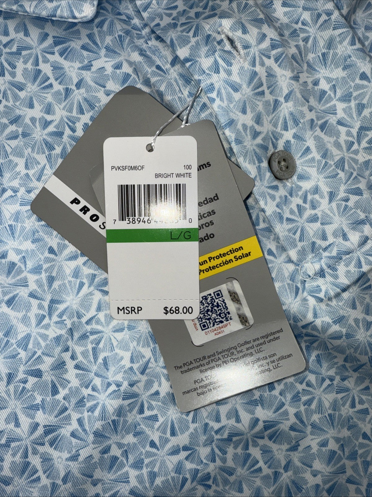 $68 PGA Tour Men's Short Sleeve Polo Shirt - Bright White - Large- New