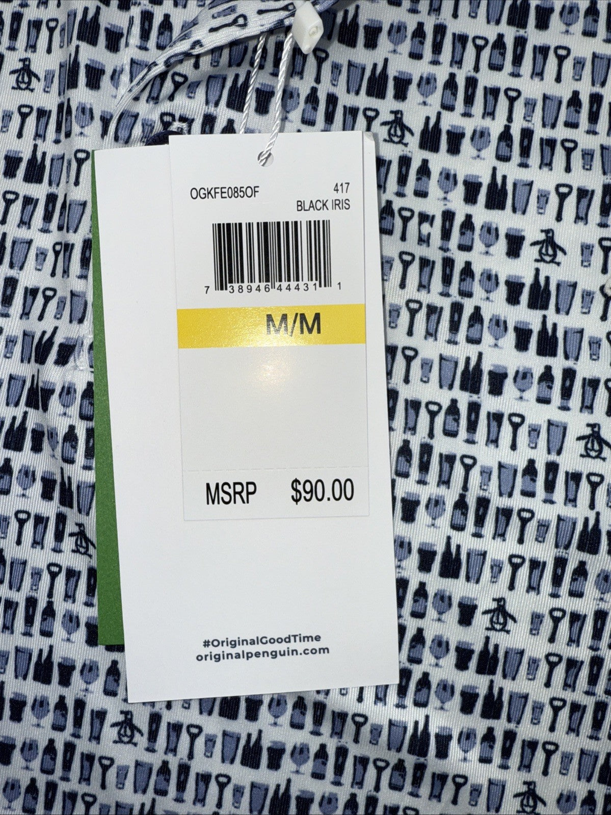 $90 Original Penguin Men’s Have A Beer Print Golf Polo/Shirt-Black Iris-Medium