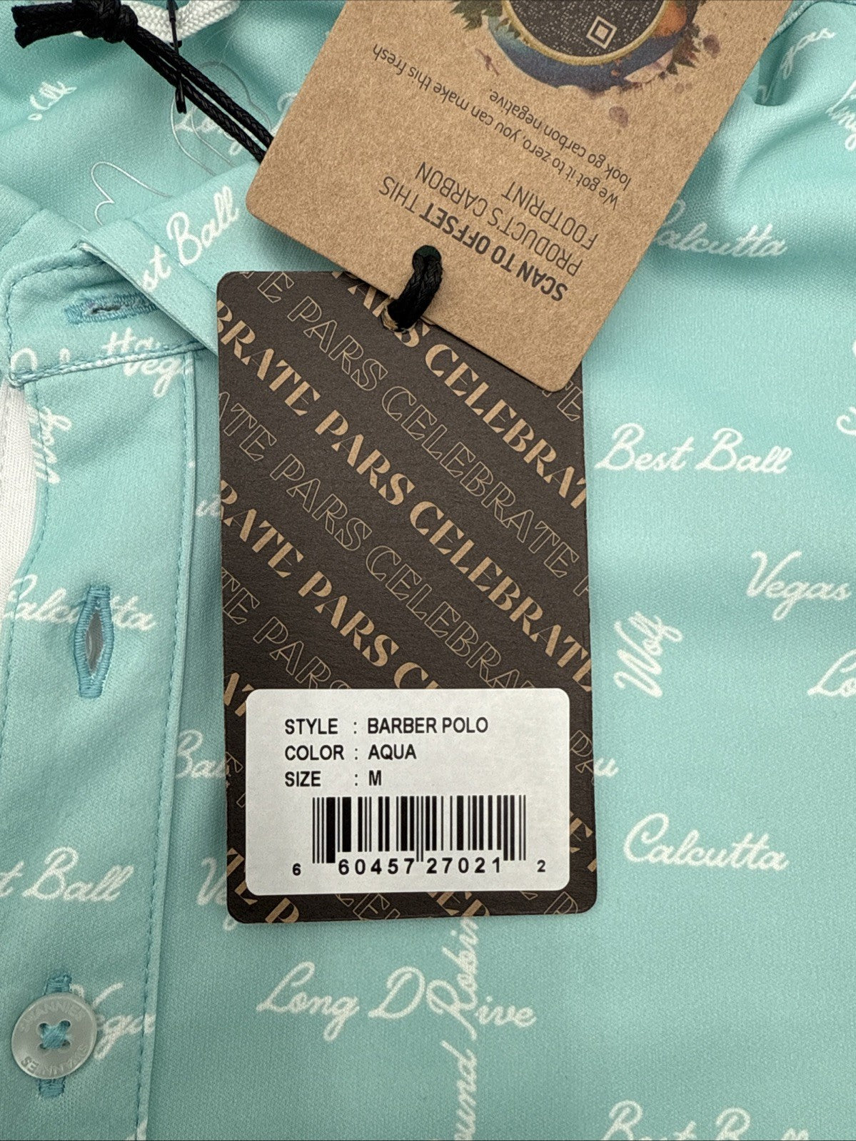 $65 Swannies Men’s Golf Barber Polo Shirt-Aqua/White- Medium - New With Tags