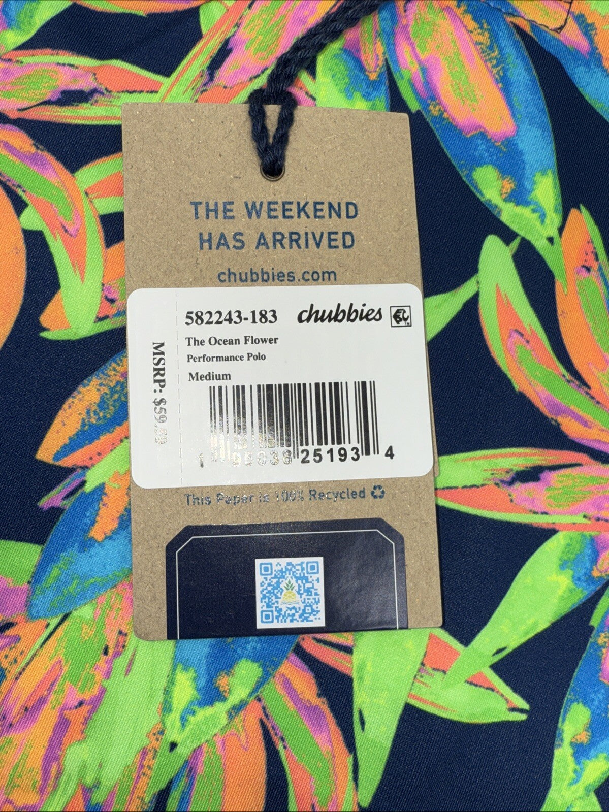 Chubbies Men's The Ocean Flower Performance Polo Shirt-Orange Multi-Medium-New