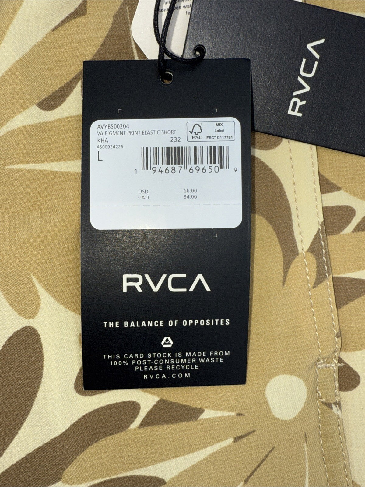 $66 RVCA Men’s Va Pigment 17" Print Shorts- Khaki Beige- Large -New