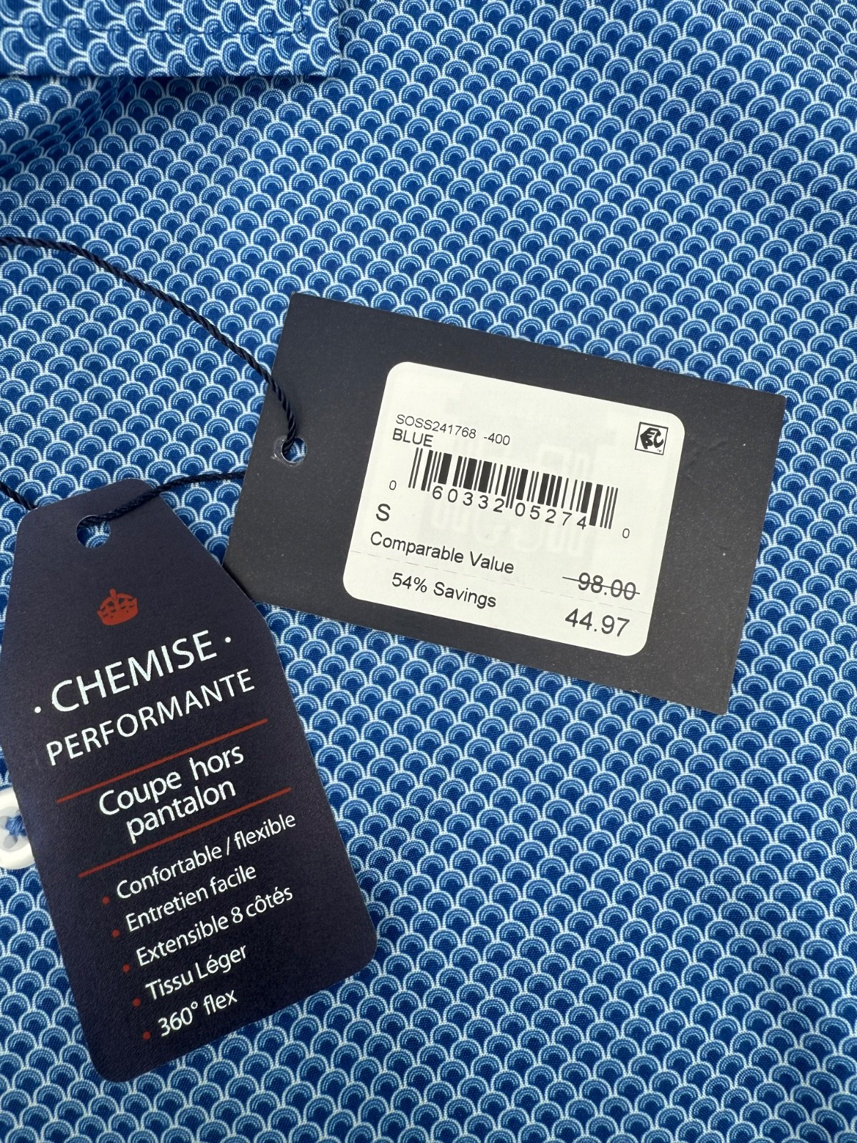 $45 Soul Of London Men’s- Untucked Performance Shirt-Blue-Small-New Tag