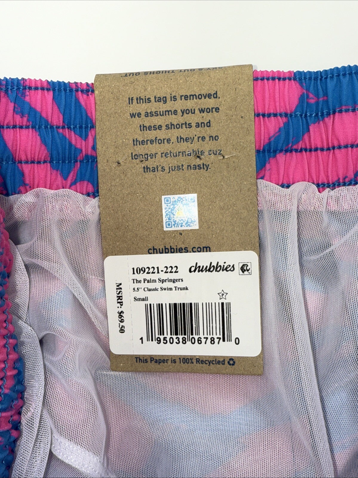 $70 Chubbies The Palm Springers 5.5" Inseam Swim Trunks-Pink/Blue-Small-New Tag