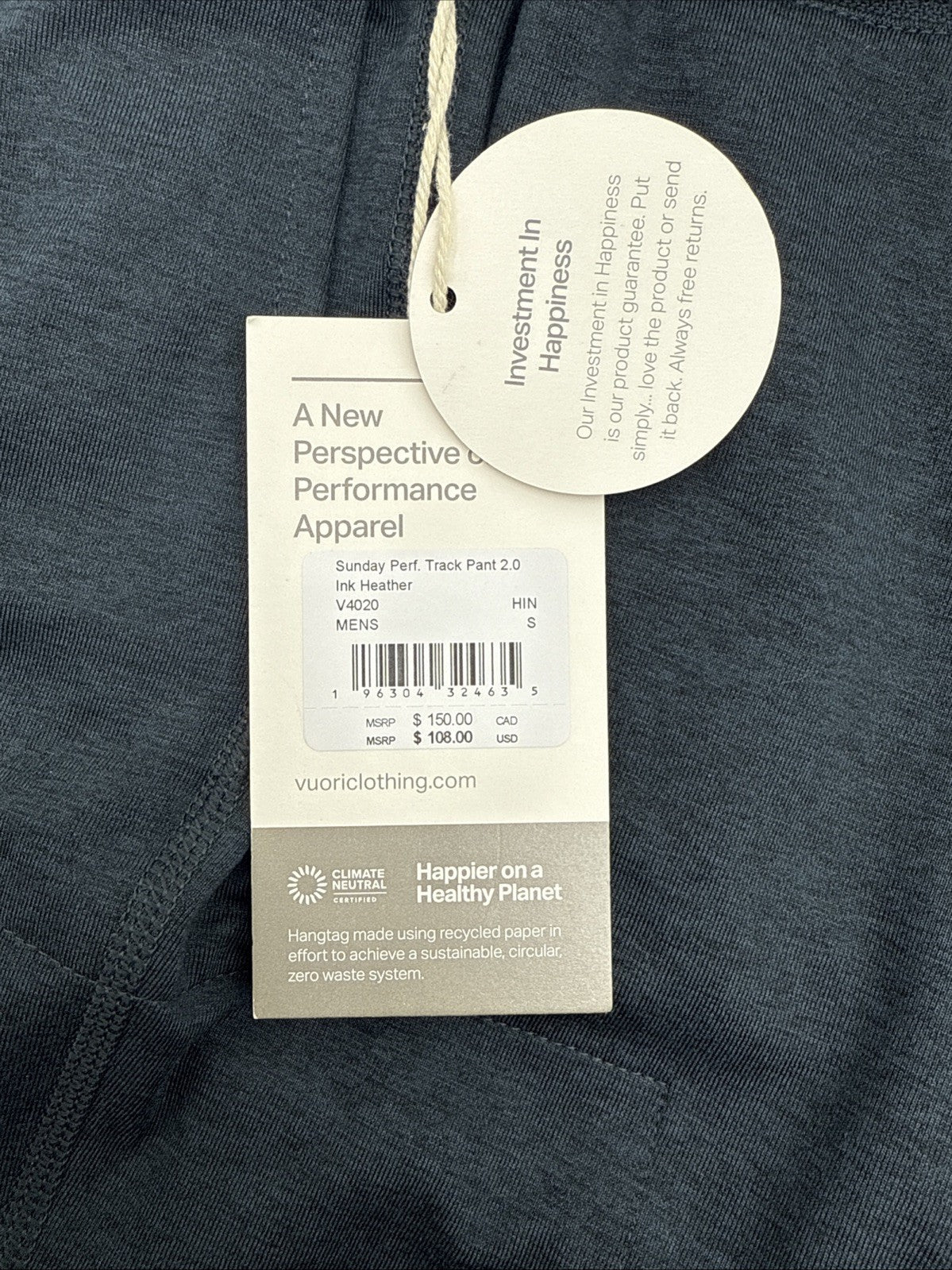 $108 Vuori Men's Sunday Track Performance Pant V4020 - Ink Heather- Small- New