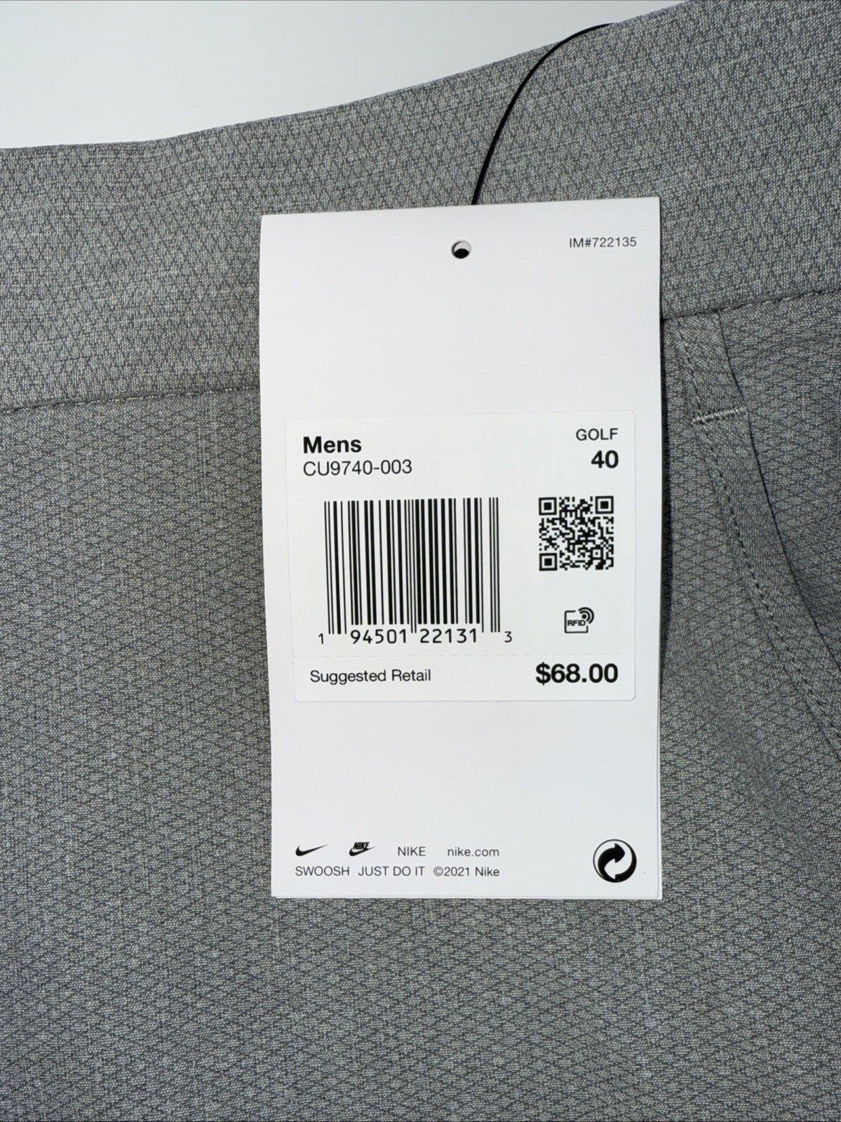 $68 Nike Men’s Golf Shorts Dri-Fit Flex Core Standard Fit Stretch-Grey- 40W-New