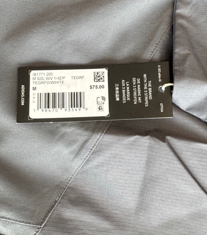 $75 Adidas Men’s - Sideline Long Sleeve ¼ Zip Pullover Jacket- Grey- Medium